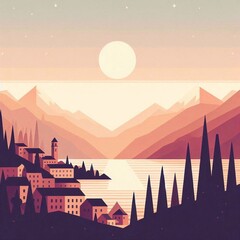 Wall Mural - Montenegro geometric art style landscape. AI generated illustration