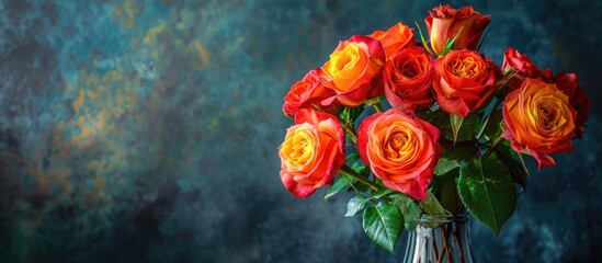 Poster - Vibrant roses arranged in a vase with a copy space image