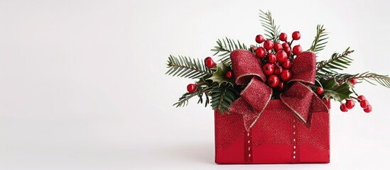 Aufkleber - A festive gift box with a bow is displayed against a plain white backdrop creating a perfect Christmas themed copy space image