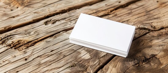 Poster - A wooden background complements a mockup showcasing white business cards perfect for branding identity in this copy space image