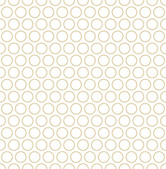 Wall Mural - Vector circles graphics. Seamless vector line art ring pattern with simple modern geometric design. Polka dot outline fashion print. Gold rings on white background.