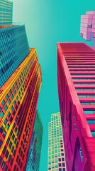 Canvas Print - The buildings are brightly coloured city architecture skyscraper.