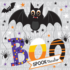 Canvas Print - Happy Halloween card design with bats and boo text