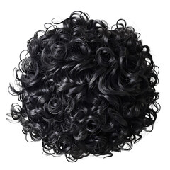 Close-up shot of black curly hair in a circular arrangement. Perfect for hairstyle and beauty-related design content.