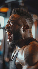 Wall Mural - a man shout in gym face open expression