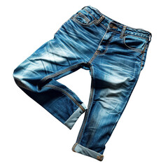 Stylish blue denim jeans with a trendy worn-out look, perfect for casual wear. High-quality fabric and detailed design.