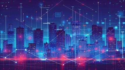 Wall Mural - Smart city big data connection technology concept. Generative Ai.