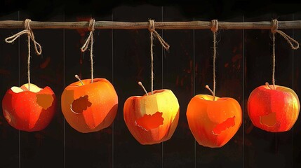 Poster -   A cluster of oranges dangling from a string of oranges