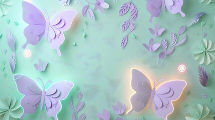 Wall Mural - a soft pastel-colored baby room wall decorated with delicate paper cut butterflies in lavender and m