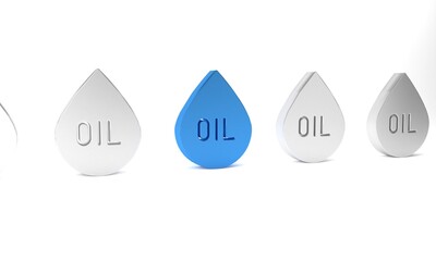 Poster - Blue Oil drop icon isolated on white background. Minimalism concept. 3D render illustration