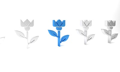 Canvas Print - Blue Flower tulip icon isolated on white background. Minimalism concept. 3D render illustration