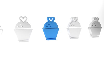 Canvas Print - Blue Wedding cake with heart icon isolated on white background. Minimalism concept. 3D render illustration