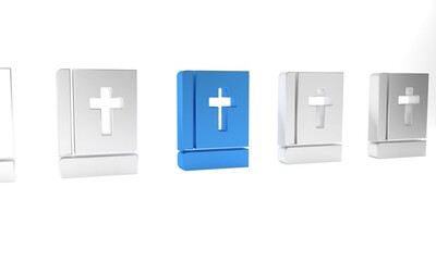 Wall Mural - Blue Holy bible book icon isolated on white background. Minimalism concept. 3D render illustration