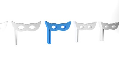 Poster - Blue Festive mask icon isolated on white background. Merry Christmas and Happy New Year. Minimalism concept. 3D render illustration