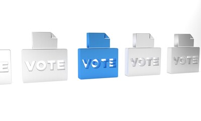 Sticker - Blue Vote box or ballot box with envelope icon isolated on white background. Minimalism concept. 3D render illustration