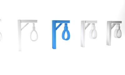 Sticker - Blue Gallows rope loop hanging icon isolated on white background. Rope tied into noose. Suicide, hanging or lynching. Minimalism concept. 3D render illustration