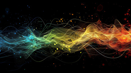 A colorful, abstract image of a web of lines and dots. The image is full of bright colors and has a sense of movement and energy