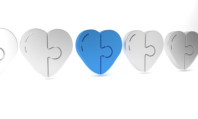 Sticker - Blue Heart icon isolated on white background. Romantic symbol linked, join, passion and wedding. Valentine day symbol. Minimalism concept. 3D render illustration