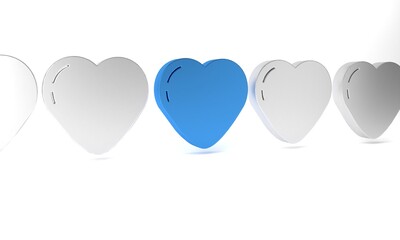 Blue Heart icon isolated on white background. Romantic symbol linked, join, passion and wedding. Valentine day symbol. Minimalism concept. 3D render illustration