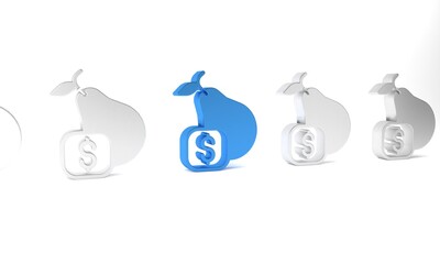 Poster - Blue Price tag for pear icon isolated on white background. Minimalism concept. 3D render illustration