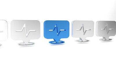 Wall Mural - Blue Heart rate icon isolated on white background. Heartbeat sign. Heart pulse icon. Cardiogram icon. Minimalism concept. 3D render illustration