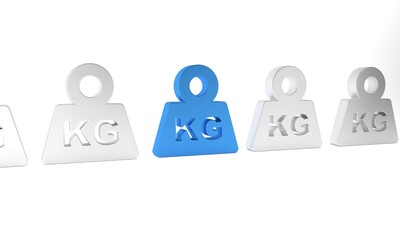 Poster - Blue Weight icon isolated on white background. Kilogram weight block for weight lifting and scale. Mass symbol. Minimalism concept. 3D render illustration