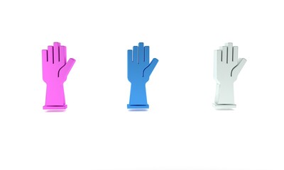 Wall Mural - Colorful Rubber gloves icon isolated on white background. Latex hand protection sign. Housework cleaning equipment symbol. Minimalism concept. 3D render illustration