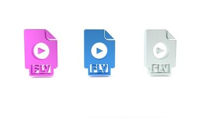 Canvas Print - Colorful FLV file document video file format. Download flv button icon isolated on white background. FLV file symbol. Minimalism concept. 3D render illustration