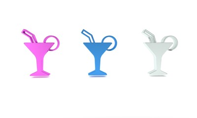 Sticker - Colorful Cocktail and alcohol drink icon isolated on white background. Minimalism concept. 3D render illustration