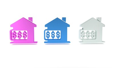 Wall Mural - Colorful House with dollar symbol icon isolated on white background. Home and money. Real estate concept. Minimalism concept. 3D render illustration