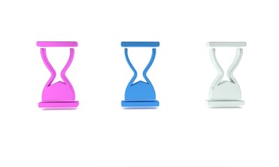 Poster - Colorful Old hourglass with flowing sand icon isolated on white background. Sand clock sign. Business and time management concept. Minimalism concept. 3D render illustration