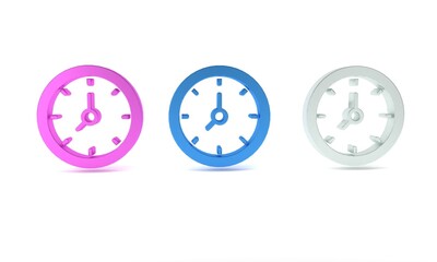 Wall Mural - Colorful Clock icon isolated on white background. Time symbol. Minimalism concept. 3D render illustration