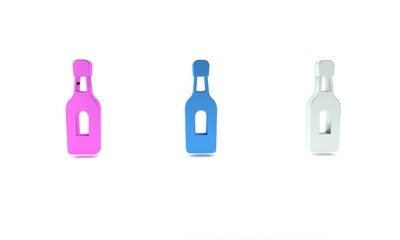 Canvas Print - Colorful Champagne bottle icon isolated on white background. Minimalism concept. 3D render illustration