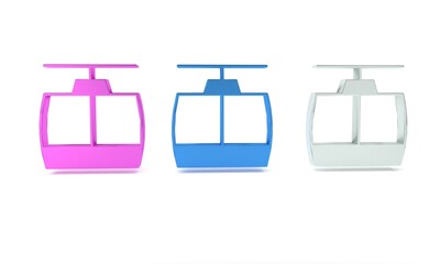 Canvas Print - Colorful Cable car icon isolated on white background. Funicular sign. Minimalism concept. 3D render illustration