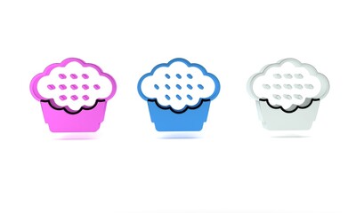 Poster - Colorful Muffin icon isolated on white background. Minimalism concept. 3D render illustration