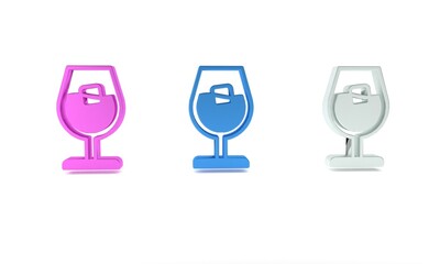 Canvas Print - Colorful Wine glass icon isolated on white background. Wineglass sign. Minimalism concept. 3D render illustration