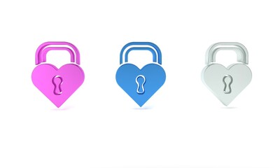 Wall Mural - Colorful Castle in the shape of a heart icon isolated on white background. Locked Heart. Love symbol and keyhole sign. Happy Valentines day. Minimalism concept. 3D render illustration