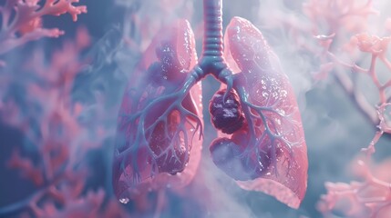 Poster - A close up of a lung with a small object inside of it