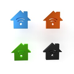 Poster - Colorful Smart home with wi-fi icon isolated on white background. Remote control. Minimalism concept. 3D render illustration