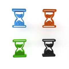 Wall Mural - Colorful Old hourglass with flowing sand icon isolated on white background. Sand clock sign. Business and time management concept. Minimalism concept. 3D render illustration