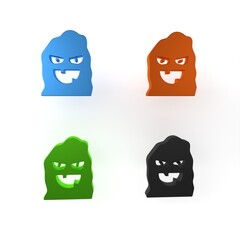 Poster - Colorful Funny and scary ghost mask for Halloween icon isolated on white background. Happy Halloween party. Minimalism concept. 3D render illustration