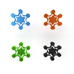 Sticker - Colorful Hexagram sheriff icon isolated on white background. Police badge icon. Minimalism concept. 3D render illustration