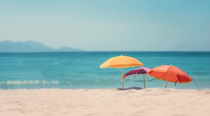 Wall Mural - Colorful Beach Umbrellas on Sandy Shore