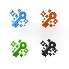 Wall Mural - Colorful Old magic key icon isolated on white background. Minimalism concept. 3D render illustration