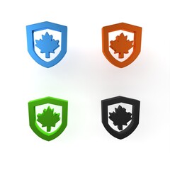 Sticker - Colorful Canada flag on shield icon isolated on white background. Minimalism concept. 3D render illustration