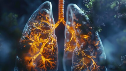 Poster - A pair of lungs with orange branches growing out of them