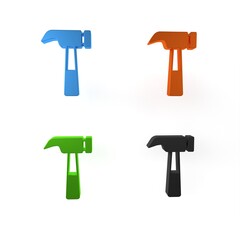 Sticker - Colorful Hammer icon isolated on white background. Tool for repair. Minimalism concept. 3D render illustration