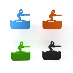 Poster - Colorful Water skiing man icon isolated on white background. Minimalism concept. 3D render illustration