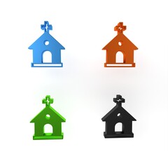 Sticker - Colorful Church building icon isolated on white background. Christian Church. Religion of church. Minimalism concept. 3D render illustration