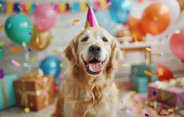 Wall Mural - Golden Retriever Birthday Party